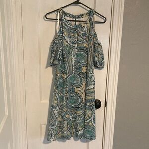 White House Black Market Green Ruffled Cut Out Sundress